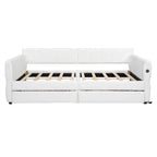 Lit de repos rembourré avec 2 tiroirs de rangement, cadre de canapé-lit queen size avec ports USB et support à lattes en bois
