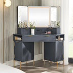 Coiffeuse moderne cannelée avec miroir triptyque et éclairage, Coiffeuse
