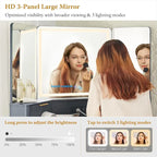 Coiffeuse moderne cannelée avec miroir triptyque et éclairage, Coiffeuse