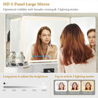 Coiffeuse moderne cannelée avec miroir triptyque et éclairage, Coiffeuse