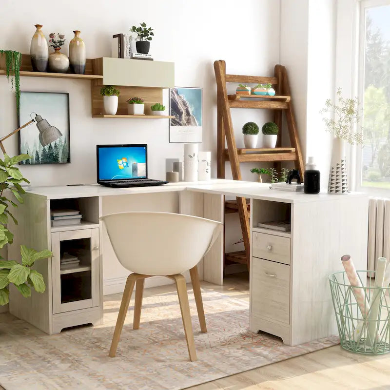 Bureau d'ordinateur d'angle de 59 pouces de style transitionnel avec US