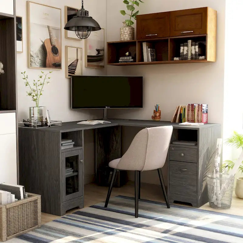 Bureau d'ordinateur d'angle de 59 pouces de style transitionnel avec US