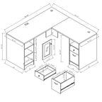 Bureau d'ordinateur d'angle de 59 pouces de style transitionnel avec US