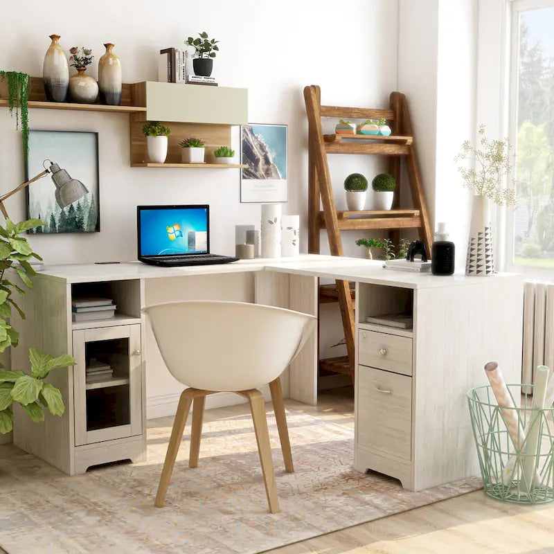 Bureau d'ordinateur d'angle de 59 pouces de style transitionnel avec US