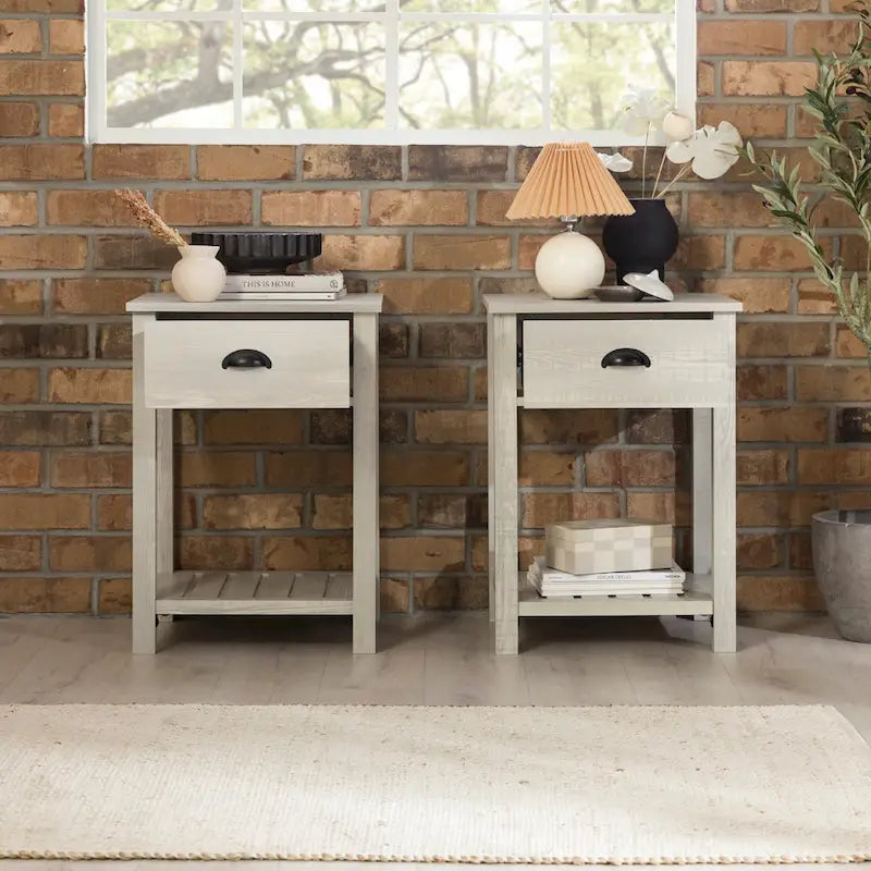 Table de chevet rustique à un tiroir, lot de 2