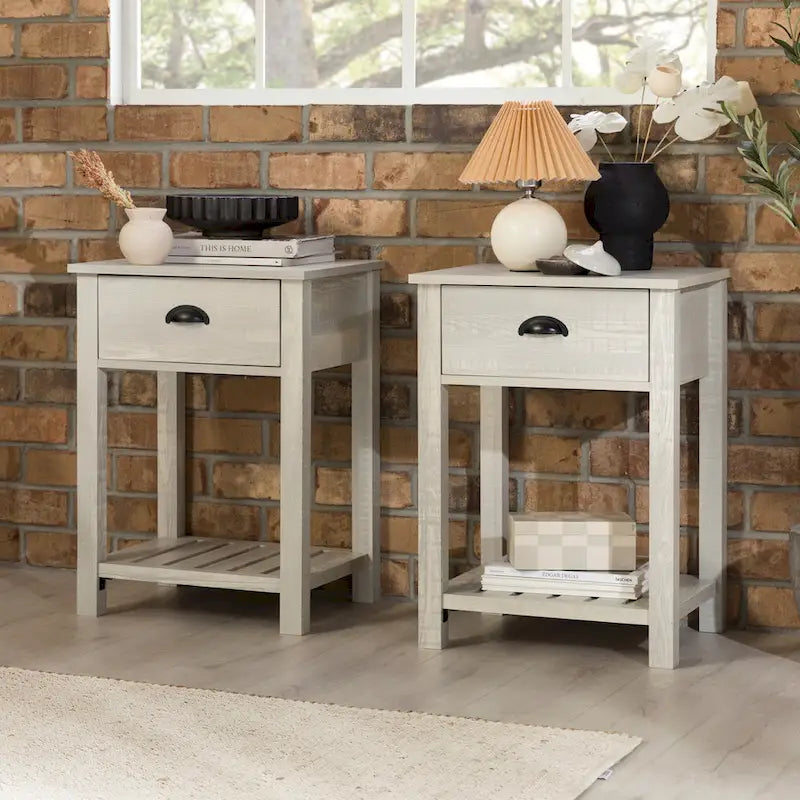 Table de chevet rustique à un tiroir, lot de 2