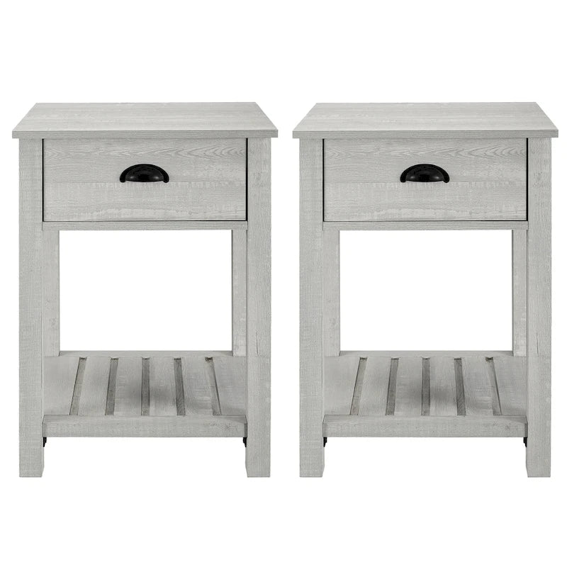 Table de chevet rustique à un tiroir, lot de 2