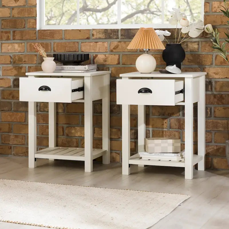 Table de chevet rustique à un tiroir, lot de 2