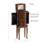 Armoire à bijoux sur pied en noyer et miroir