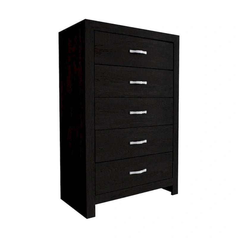 Commode Ancy de 122 cm de haut à 5 tiroirs, poignées incrustées de faux diamants, noire