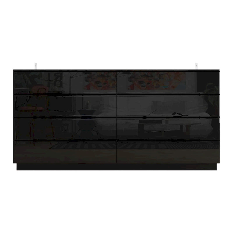 Commode double à 8 tiroirs avec tiroirs brillants, commode double légère