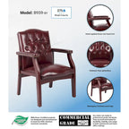 Chaise d'appoint en vinyle capitonnée avec bordures cloutées en laiton antique