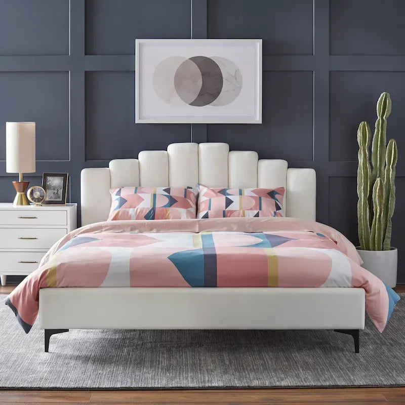 Lit plateforme moderne Queen rembourré en velours