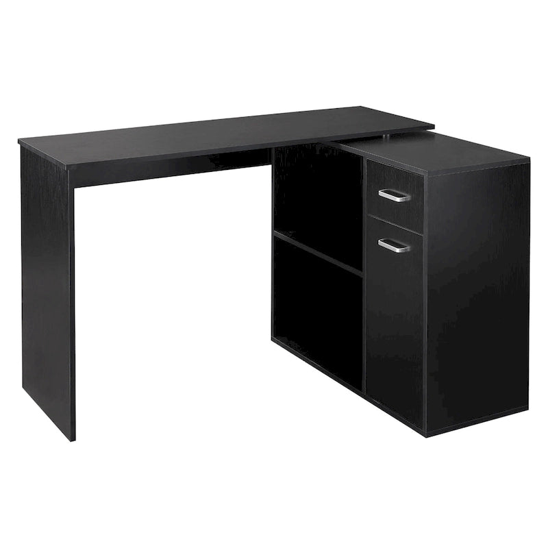 Bureau d'angle informatique en L avec étagères de rangement rotatives et tiroir pour la maison et le bureau