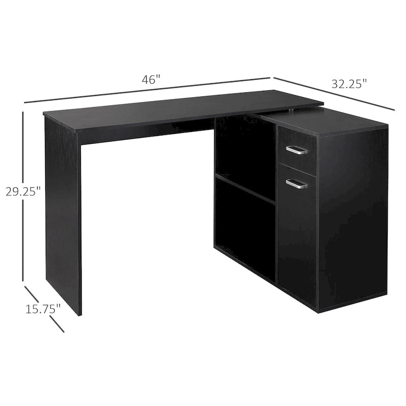 Bureau d'angle informatique en L avec étagères de rangement rotatives et tiroir pour la maison et le bureau