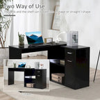 Bureau d'angle informatique en L avec étagères de rangement rotatives et tiroir pour la maison et le bureau