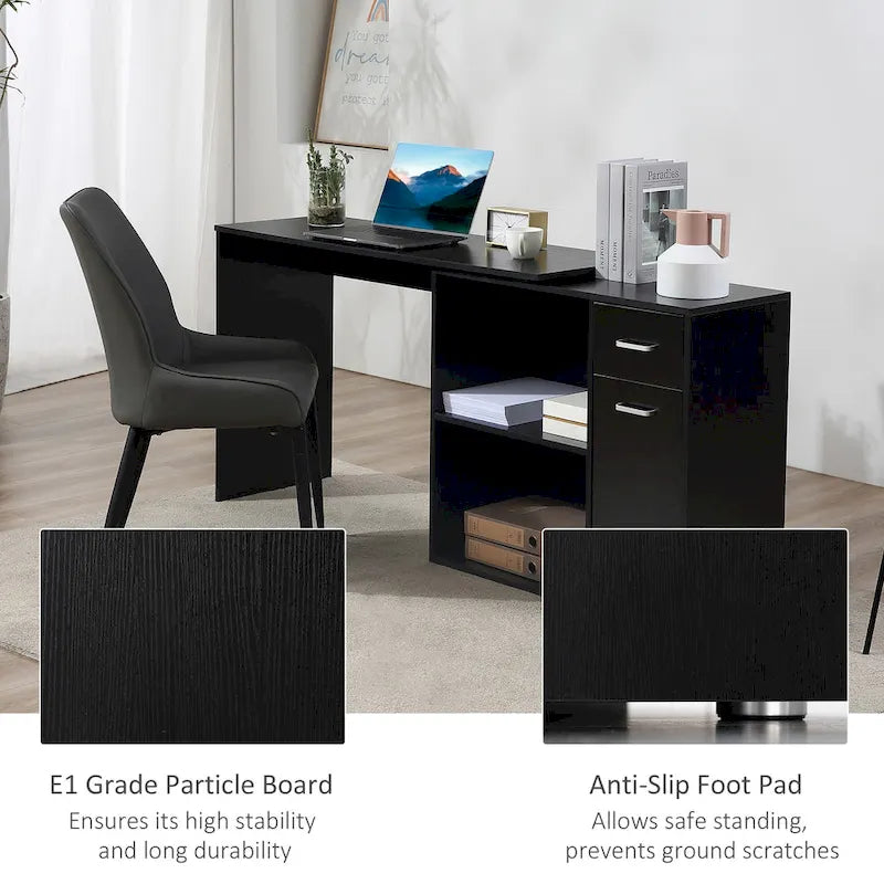 Bureau d'angle informatique en L avec étagères de rangement rotatives et tiroir pour la maison et le bureau
