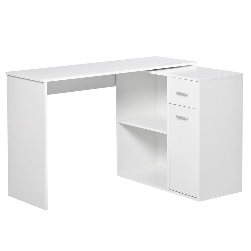 Bureau d'angle informatique en L avec étagères de rangement rotatives et tiroir pour la maison et le bureau