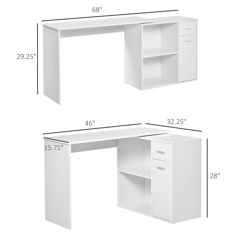 Bureau d'angle informatique en L avec étagères de rangement rotatives et tiroir pour la maison et le bureau