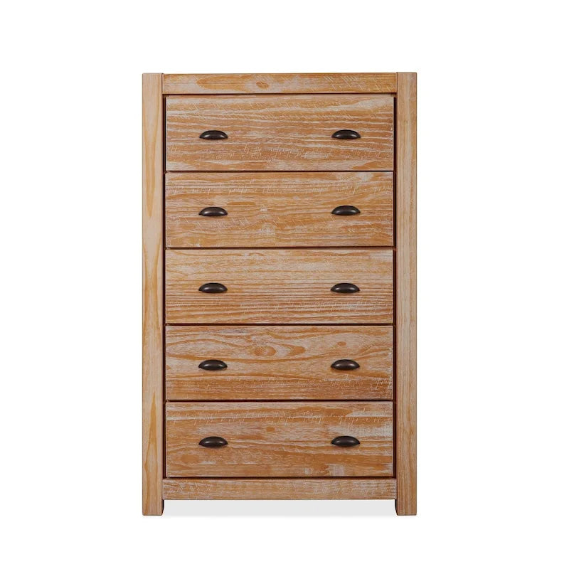 Grain Wood Furniture Commode en bois massif à 5 tiroirs