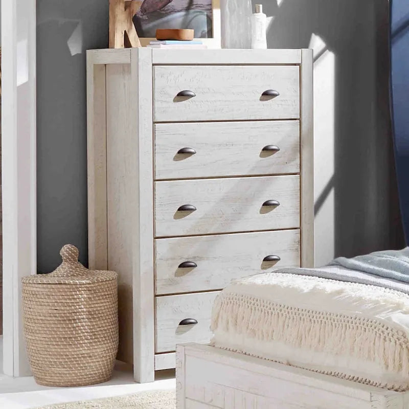 Grain Wood Furniture Commode en bois massif à 5 tiroirs