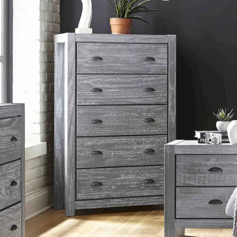 Grain Wood Furniture Commode en bois massif à 5 tiroirs
