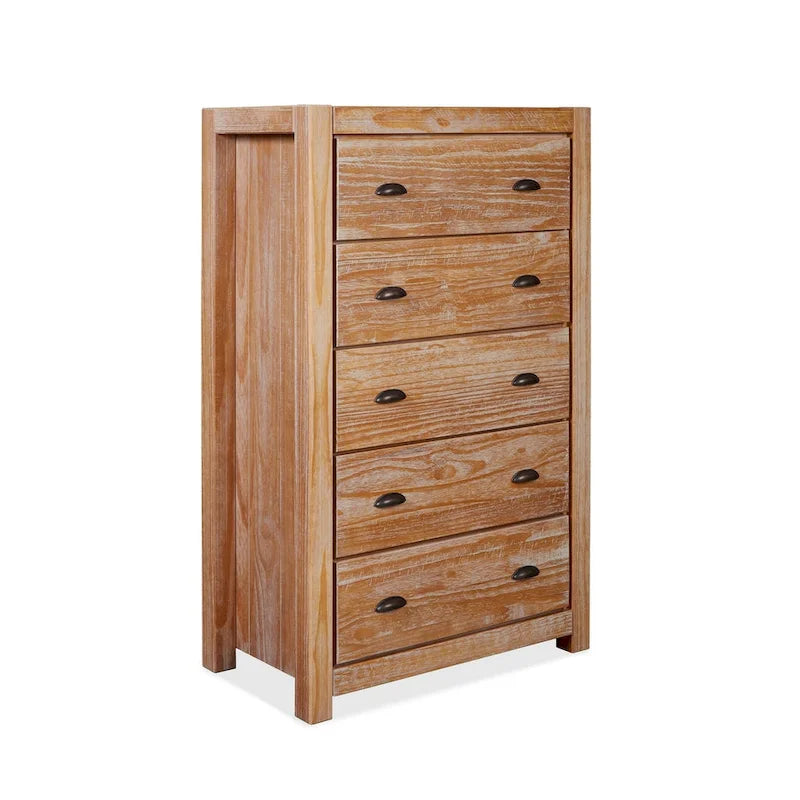 Grain Wood Furniture Commode en bois massif à 5 tiroirs
