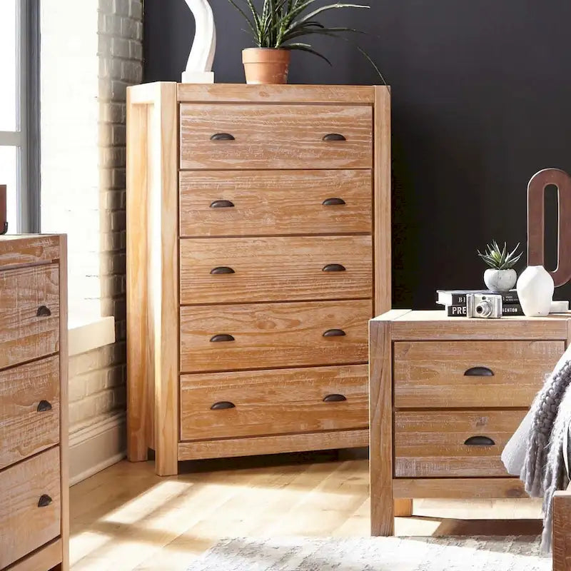 Grain Wood Furniture Commode en bois massif à 5 tiroirs