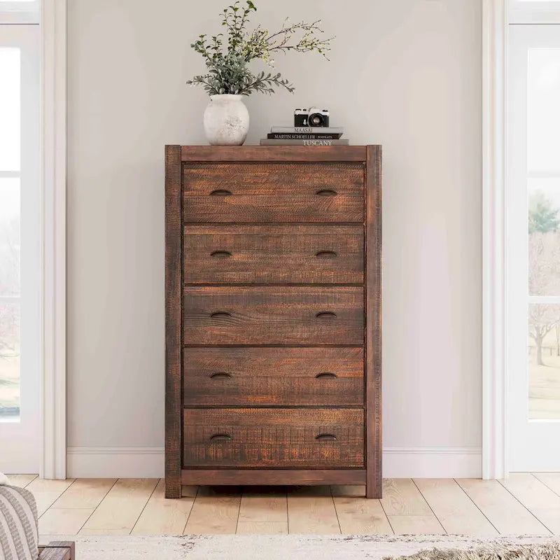 Grain Wood Furniture Commode en bois massif à 5 tiroirs
