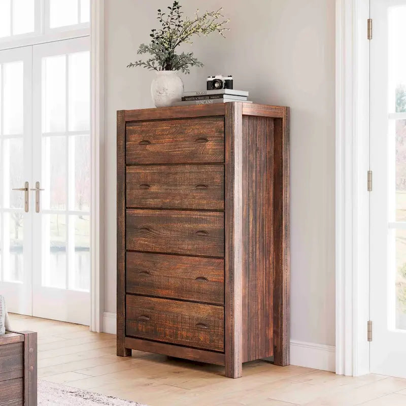 Grain Wood Furniture Commode en bois massif à 5 tiroirs