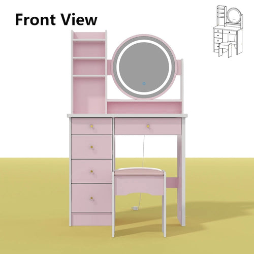 31.5 Wide Makeup Vanity Set with Stool, Mirror,3 Color Light - 31.5W