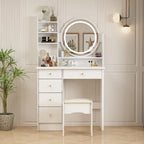 Coiffeuse 80 cm de large avec tabouret, miroir et 3 couleurs de lumière - 80 cm de large
