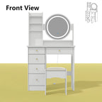 Coiffeuse 80 cm de large avec tabouret, miroir et 3 couleurs de lumière - 80 cm de large