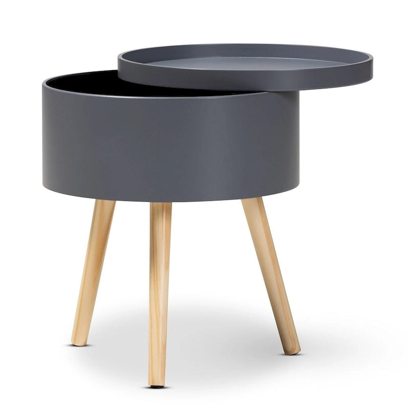 Table d'appoint moderne en bois du milieu du siècle avec plateau amovible