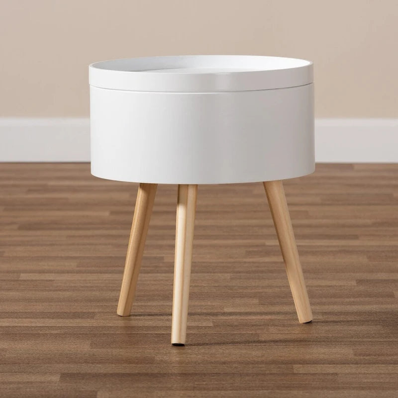 Table d'appoint moderne en bois du milieu du siècle avec plateau amovible