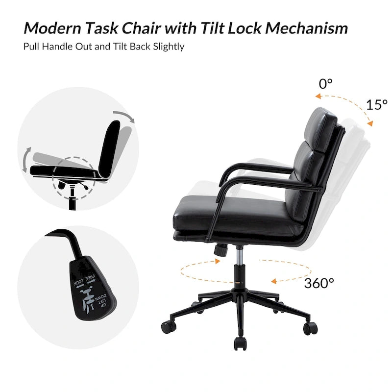 Chaise de bureau moderne en similicuir avec inclinaison verrouillable et basculement centré