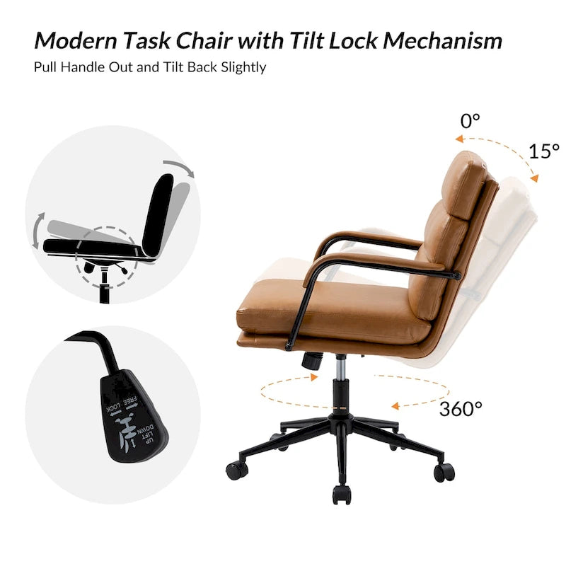 Chaise de bureau moderne en similicuir avec inclinaison verrouillable et basculement centré