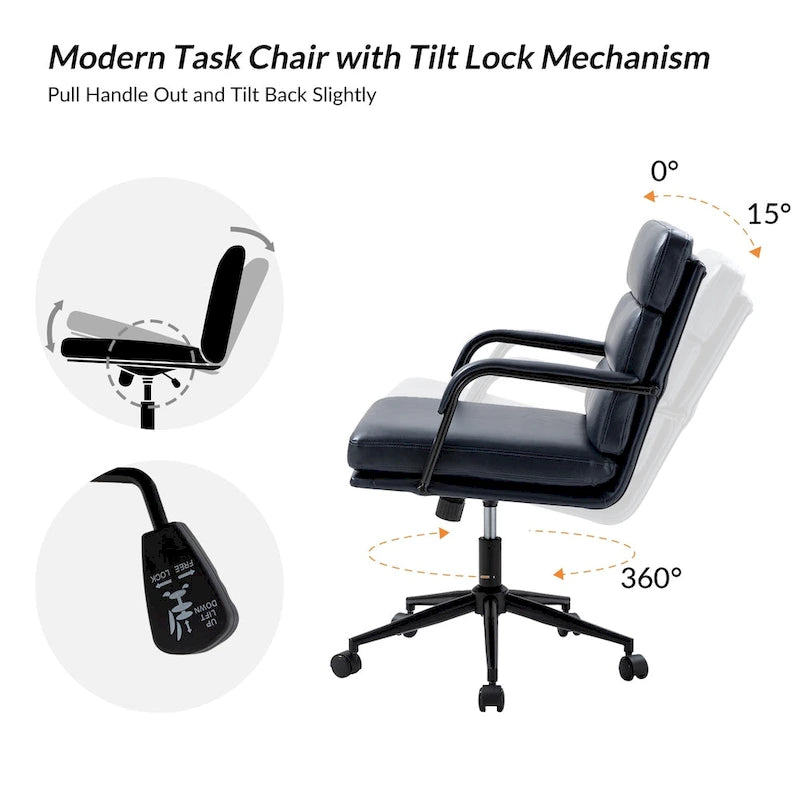 Chaise de bureau moderne en similicuir avec inclinaison verrouillable et basculement centré