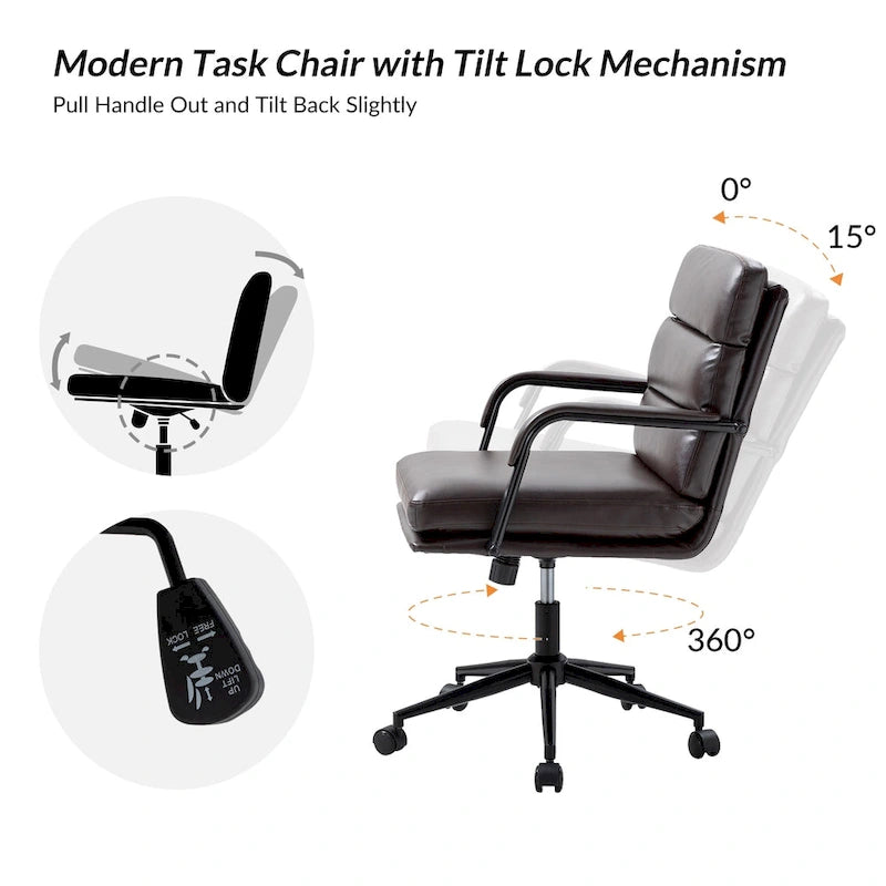 Chaise de bureau moderne en similicuir avec inclinaison verrouillable et basculement centré