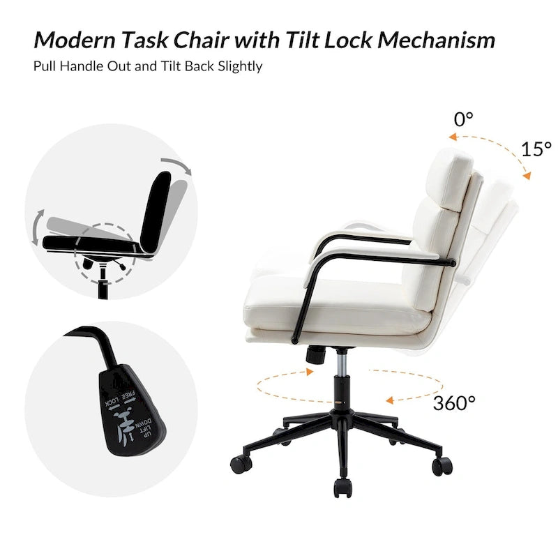 Chaise de bureau moderne en similicuir avec inclinaison verrouillable et basculement centré