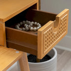 Meuble-lavabo en bois naturel avec 2 tiroirs en rotin