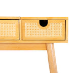 Meuble-lavabo en bois naturel avec 2 tiroirs en rotin