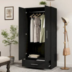 Armoire penderie avec tiroir 31,5L x 66,9H po Noir, Blanc