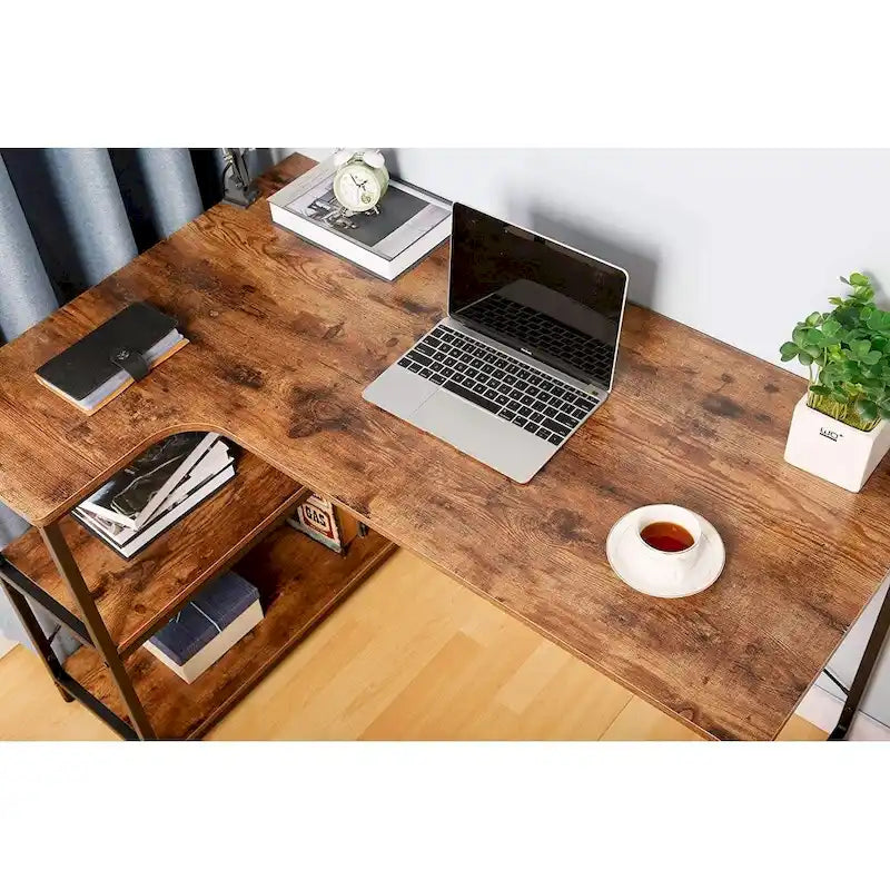 Bureau d'angle d'ordinateur pour bureau à domicile avec étagère intégrée