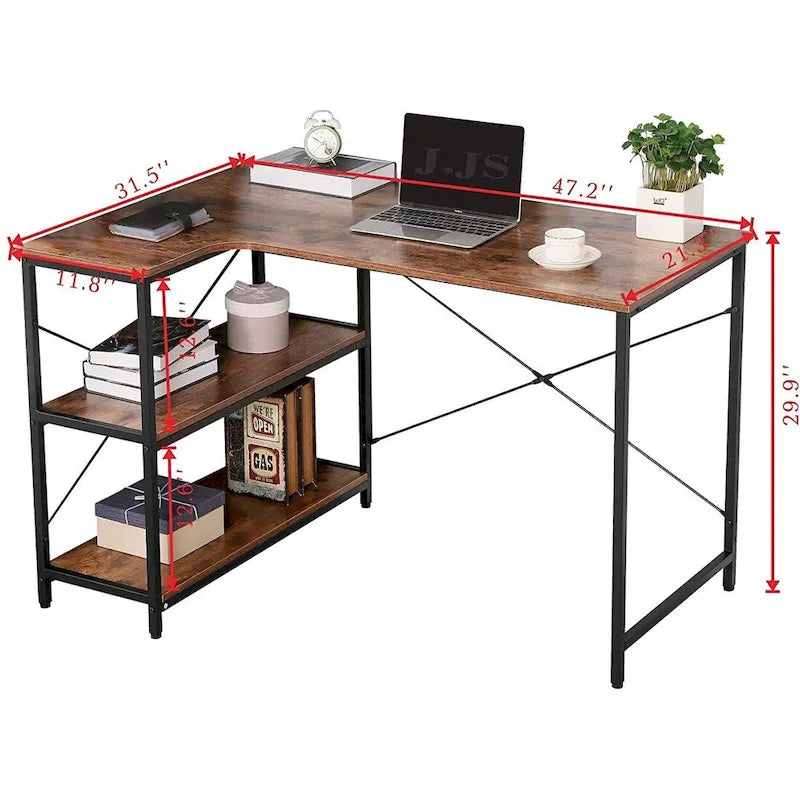Bureau d'angle d'ordinateur pour bureau à domicile avec étagère intégrée