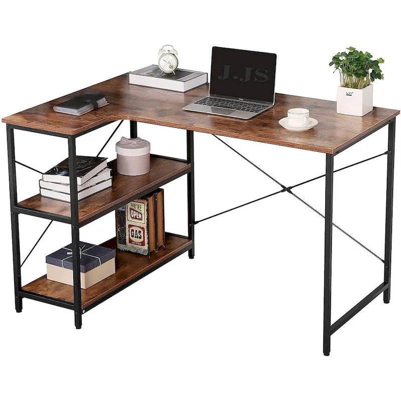 Bureau d'angle d'ordinateur pour bureau à domicile avec étagère intégrée