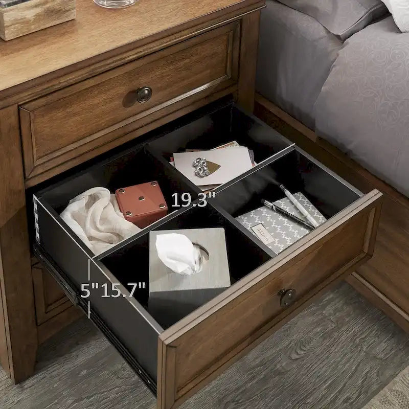 Table de chevet de rangement modulaire en bois à 3 tiroirs avec station de charge