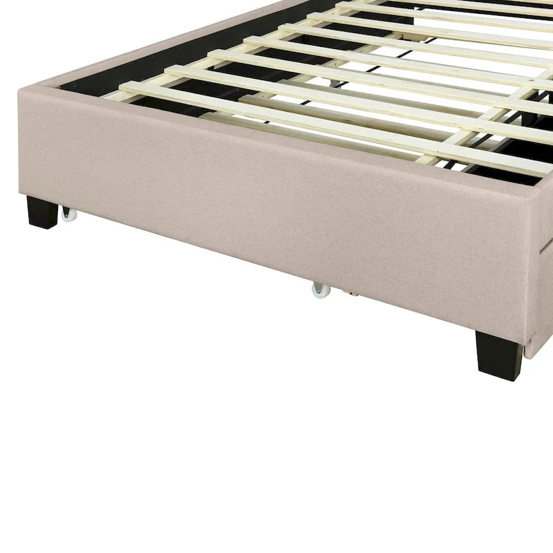 Lit plateforme rembourré avec tête de lit de rangement