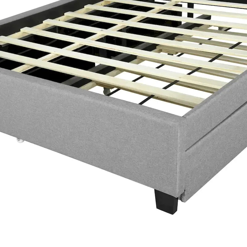 Lit plateforme rembourré avec tête de lit de rangement