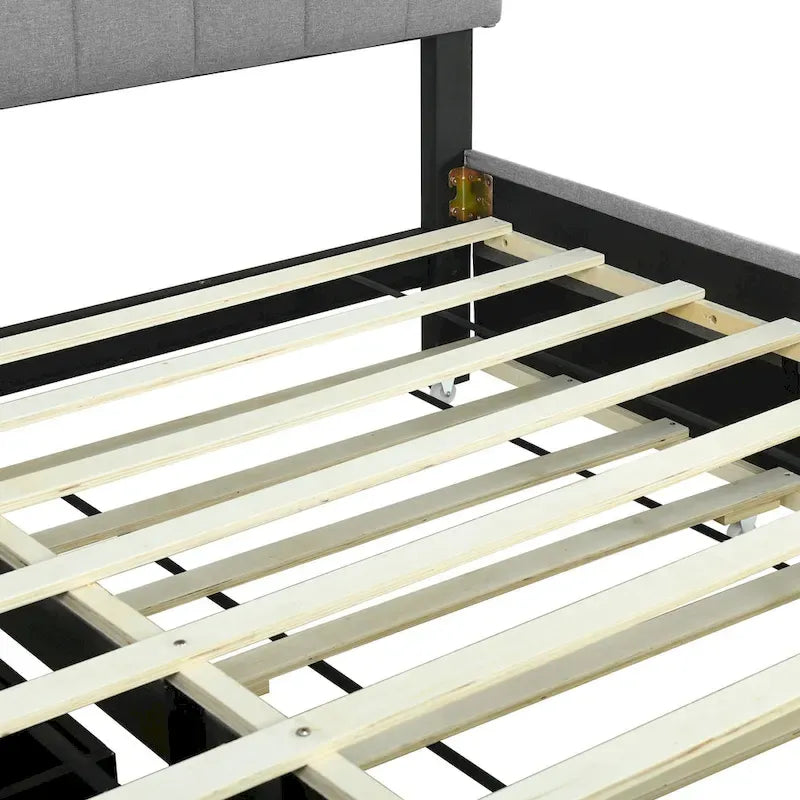 Lit plateforme rembourré avec tête de lit de rangement